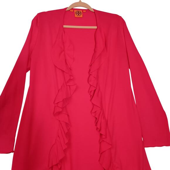 Tory Burch Pink 100% Cotton Open Cardigan Ruffles on Front women's Size Medium - Picture 2 of 8